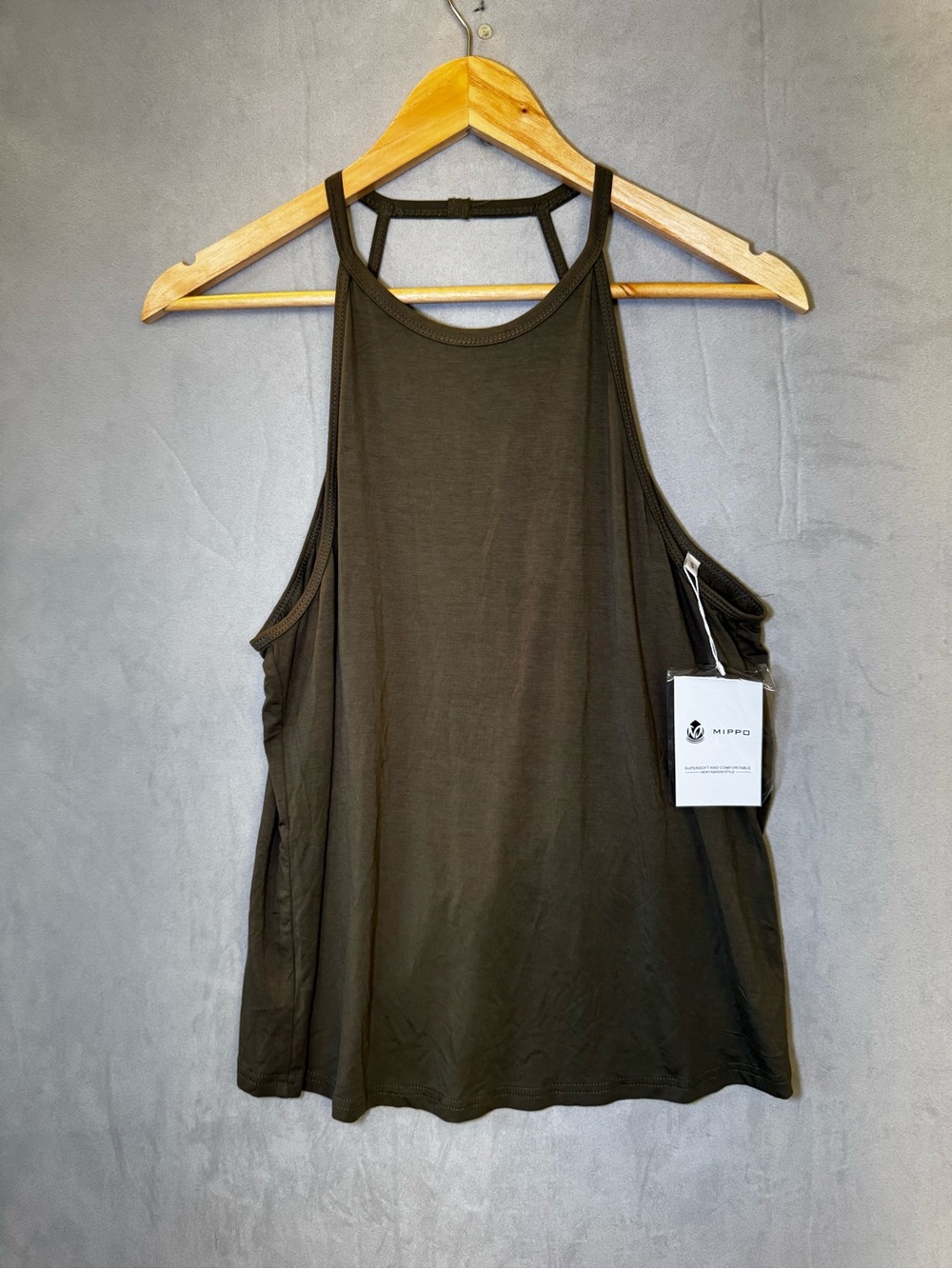 MIPPO Tank Top S Olive Green Racerback Workout Yoga Modal NWT